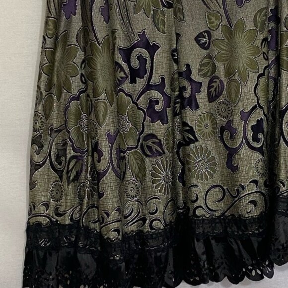W-76 SOLD To Polly Zashi Gray Purple & Green Lace Trim  Maxi Skirt Size XL - Picture 2 of 14